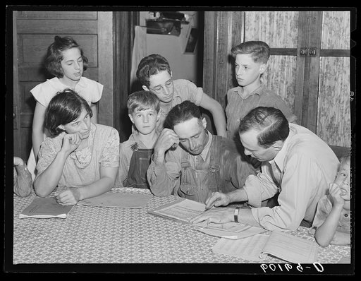 County supervisor going over farm plan with FSA (Farm Security Administration) rehabilitation borrower. Grant County, Wisconsin