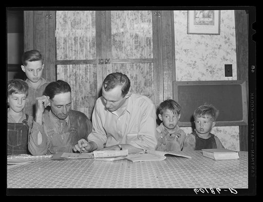 County supervisor discussing farm plan with FSA (Farm Security Administration) rehabilitation client. Grant County, Wisconsin