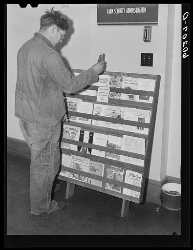 Rehabilitation client in office of FSA (Farm Security Administration) county supervisor. Mille Lacs County, Minnesota