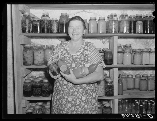 Rehabilitation client with canned goods. Chippewa County, Wisconsin