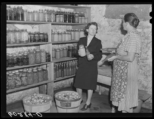 Home supervisor discussing canned goods with rehabilitation borrower. Chippewa County, Wisconsin