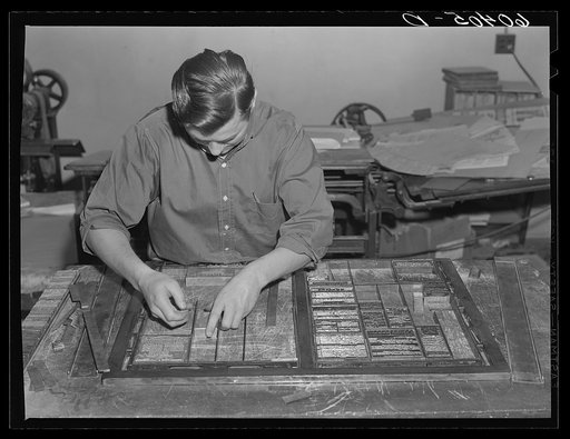 Setting up the front page. Office of the Valley News. Browns Valley, Minnesota