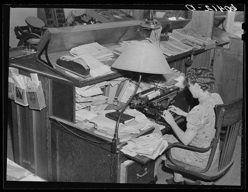 Editor of the Valley News at her desk. Browns Valley, Minnesota