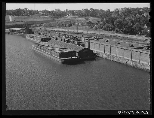 Barges on the Mississippi River. Minneapolis, Minnesota