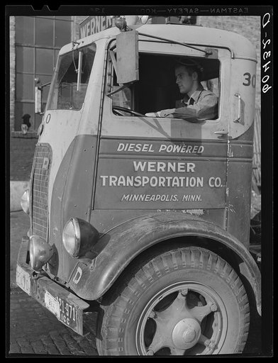 Diesel powered truck which runs between Minneapolis and Chicago with one stop for change of drivers. Minneapolis, Minnesota