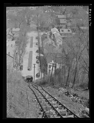 View from the top of elevator which ascends from downtown to residential district on the bluff. Dubuque, Iowa
