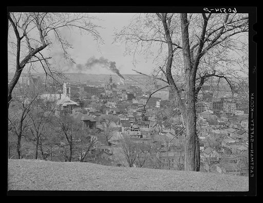 Dubuque, Iowa from front lawn on home on the bluff