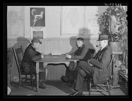 Card game in lobby of thirty-five cents hotel a night hotel. Dubuque, Iowa