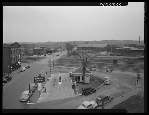 Untitled photo, possibly related to: Gas station on rainy day. Dubuque, Iowa