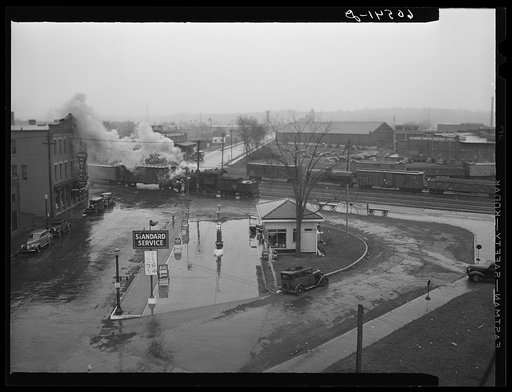 Gas station on rainy day. Dubuque, Iowa