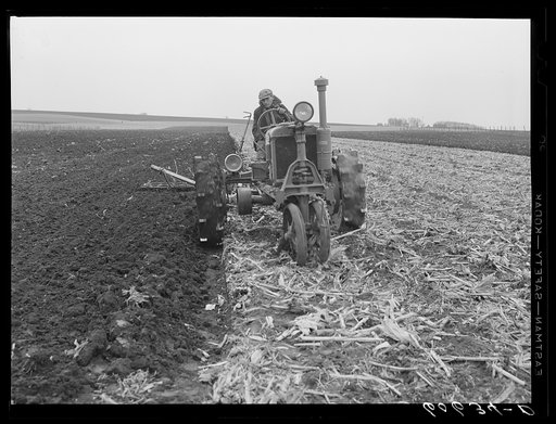 Plowing and harrowing before spring planting. Greene County, Iowa