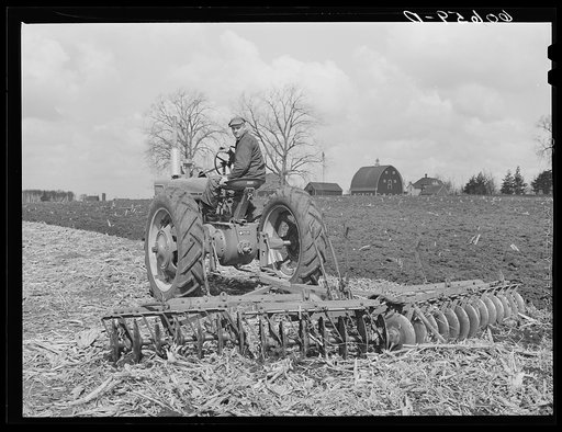 Breaking up cornstalks with disc. Grundy County, Iowa