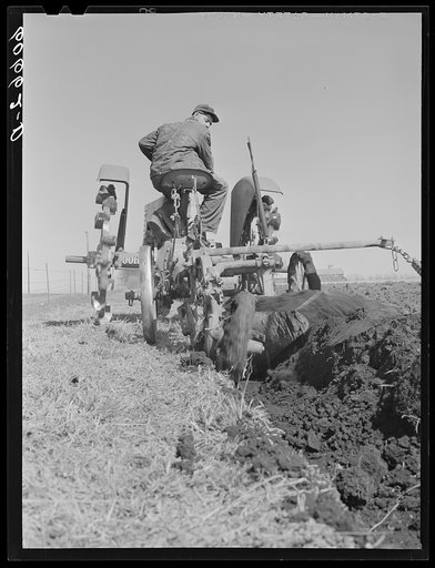 Untitled photo, possibly related to: Plowing up sod for corn planting. Grundy County, Iowa