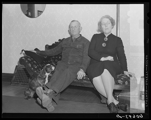 Iowa corn farmer and wife at home. Greene County, Iowa