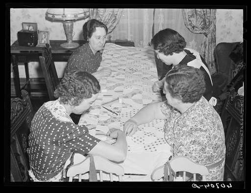 Making a quilt in Scranton, Iowa, home. The ladies will give the quilt to a needy family
