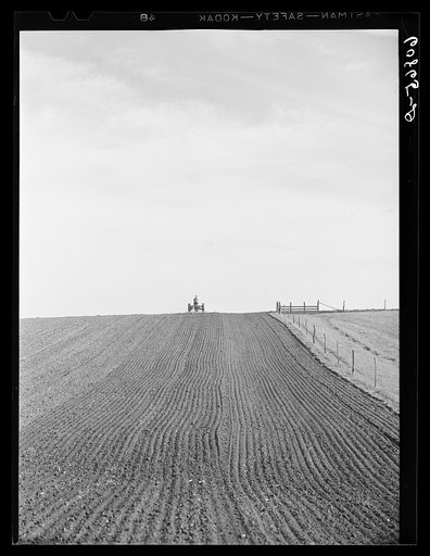 Harrowing the ground before corn planting. Jasper County, Iowa