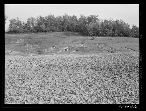 Eroded land in hilly Ozark farm country, Missouri