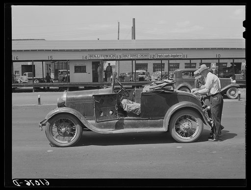 Inspecting crate of cherries at fruit market. Benton Harbor, Michigan