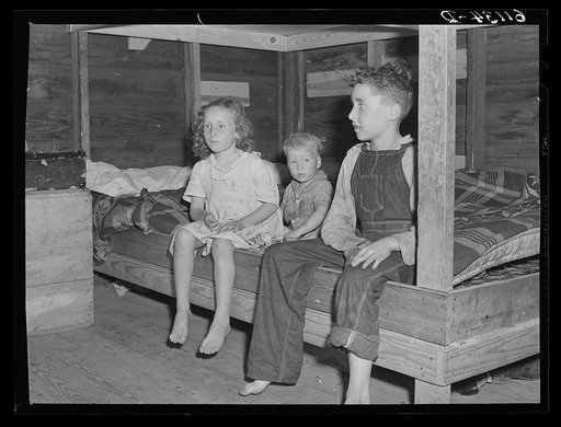 Children of migratory fruit workers living in growers' cabin. Rent one dollar and seventy-five cents a week. The father picks cherries, mother works in a packing plant. Berrien County, Michigan