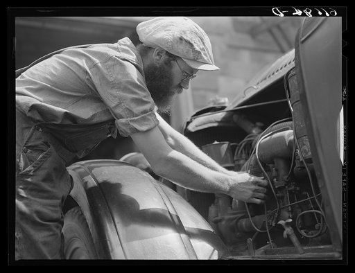 Mechanic at the House of David religious community. Benton Harbor, Michigan