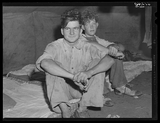 Migrant cherry pickers in their tent home. Berrien County, Michigan