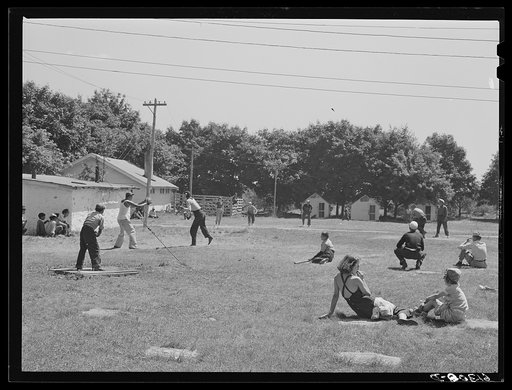 Ball game in cherry pickers' camp. Housing conditions are very good. Most of the pickers are young boys and girls, sixteen to twenty-four, who come up for a three-week season. Door County, Wisconsin