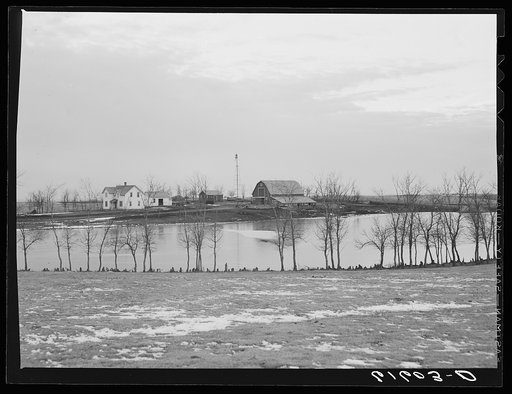 Frozen pond on farm in Day County, South Dakota