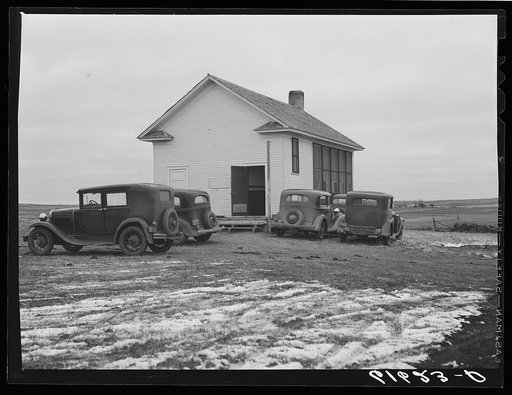 McIntosh County, North Dakota. Schoolhouse where farmers are voting on election day