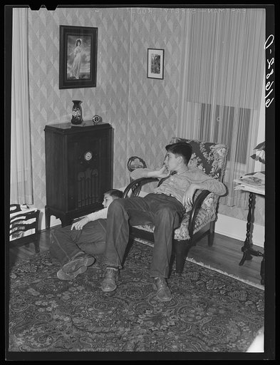 Schulstad boys listening to radio. Aberdeen, South Dakota