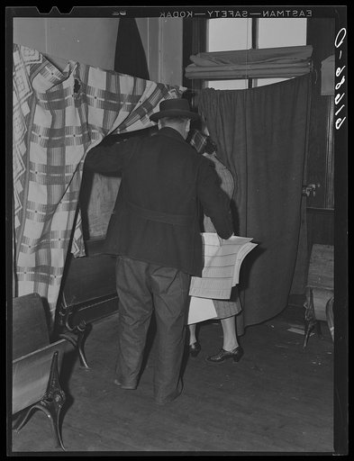 Going into polling booth. Election day, 1940. McIntosh County, North Dakota