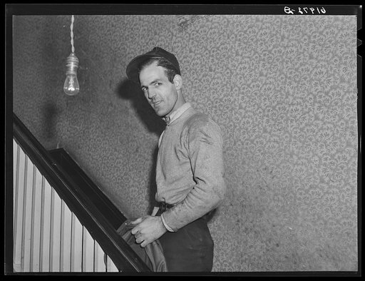 Powder plant employee going upstairs. Mrs. Pritchard's boardinghouse. Radford, Virginia
