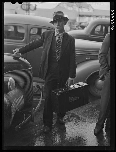 Man just arrived at Radford, Virginia, to report for work