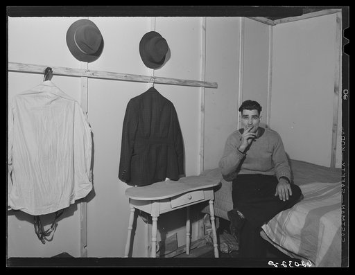 Untitled photo, possibly related to: Mechanic at powder plant in his room in basement of Mr. Tilly's furniture store. Radford, Virginia