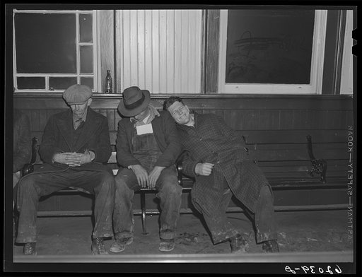 Untitled photo, possibly related to: Boys from out of town who have come to Radford, Virginia for work at powder plant. Unable to rent a room their first night in town they are spending it in the railroad station