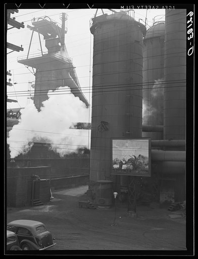 "Peace be unto you" sign at steel plant. Birmingham, Alabama