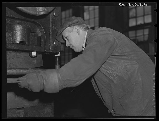 Untitled photo, possibly related to: Assembling excavator scoop. Keystone Drilling Company, Beaver Falls, Pennsylvania
