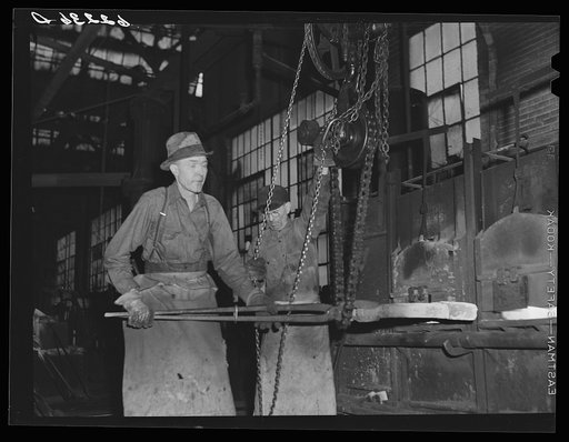 Untitled photo, possibly related to: Forge shop. Gas heated furnace. Keystone Drilling Company, Beaver Falls, Pennsylvania