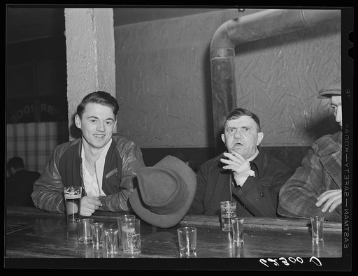 Steelworkers in beer parlor. Ambridge, Pennsylvania