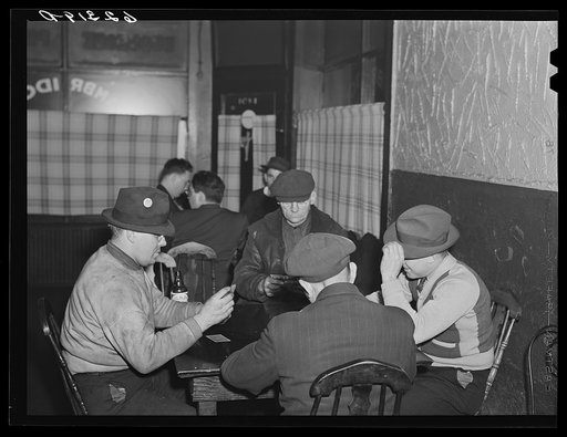 Card games in corner beer parlor. Ambridge, Pennsylvania
