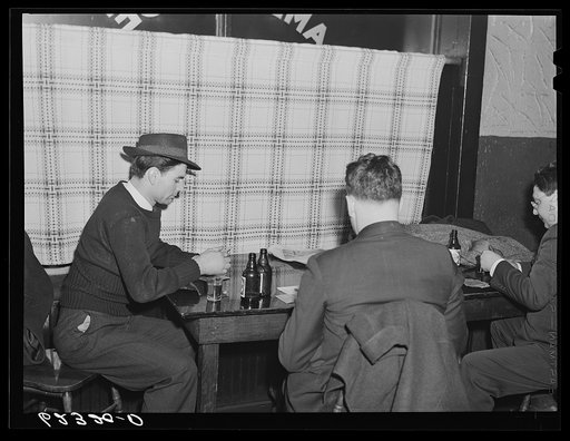Untitled photo, possibly related to: Card games in corner beer parlor. Ambridge, Pennsylvania