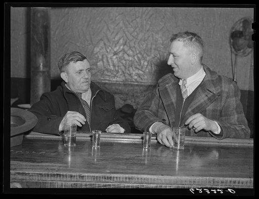 Steelworkers in beer parlor. Ambridge, Pennsylvania