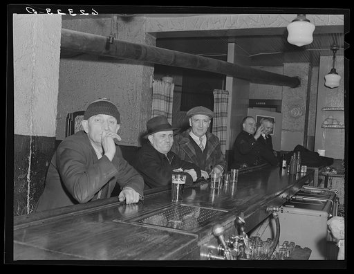 Steelworkers in corner beer parlor. Ambridge, Pennsylvania