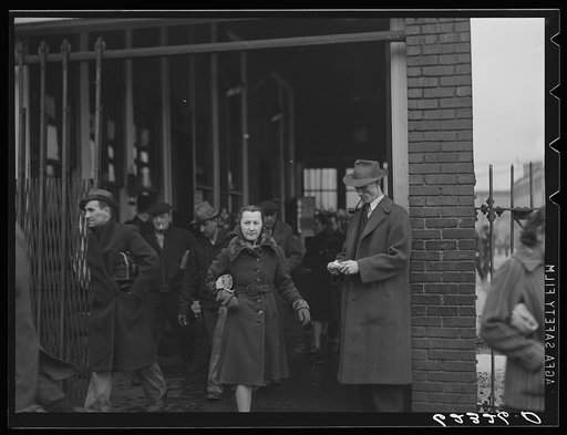 Quitting time. National Electric Products Company, Ambridge, Pennsylvania. Man on right is company detective