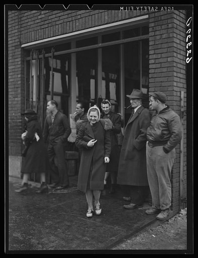 Untitled photo, possibly related to: Quitting time. National Electric Products Company, Ambridge, Pennsylvania. Man on right is company detective