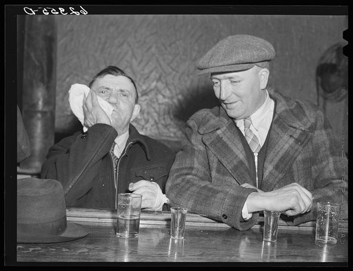 Steelworkers in beer parlor. Ambridge, Pennsylvania
