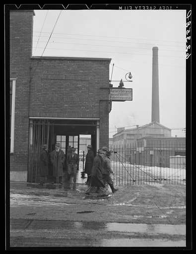 Untitled photo, possibly related to: Quitting time. National Electric Products Comapany. Man on right is company detective. Ambridge, Pennsylvania