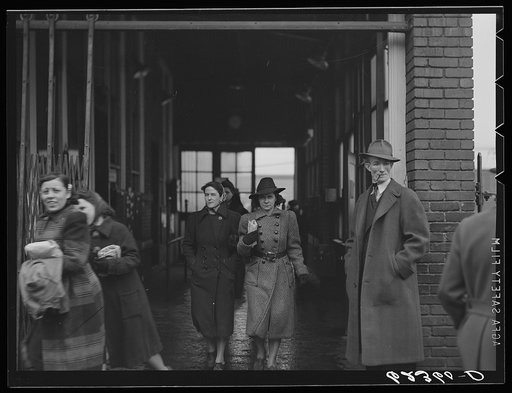 Quitting time. National Electric Products Comapany. Man on right is company detective. Ambridge, Pennsylvania