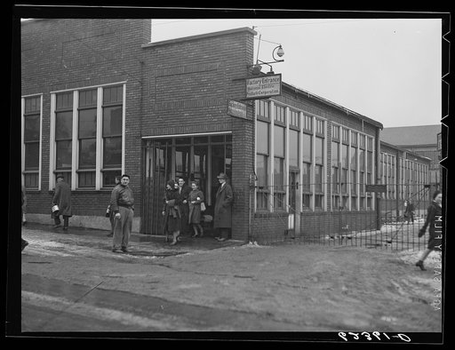Untitled photo, possibly related to: Quitting time. National Electric Products Comapany. Man on right is company detective. Ambridge, Pennsylvania
