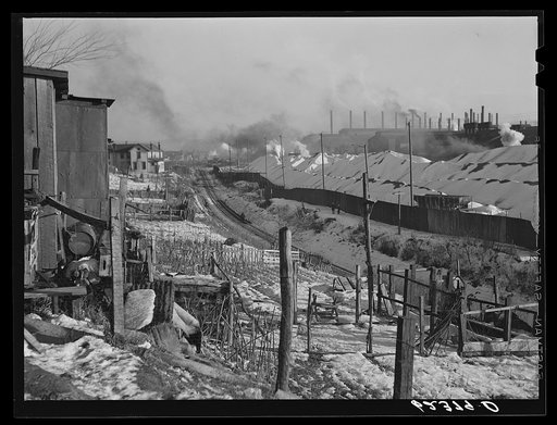 Backyards of company houses and steel mill. Midland, Pennsylvania