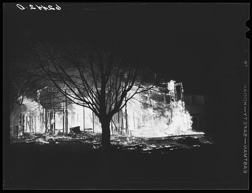 Untitled photo, possibly related to: Farmhouse burning along U.S. Highway No. 113. Near Milford, Delaware